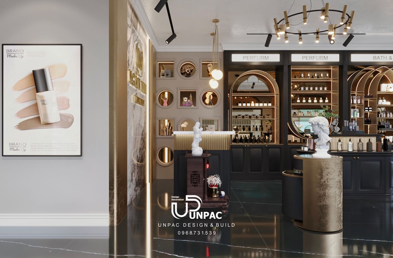 thi công nội thất showroom mỹ phẩm