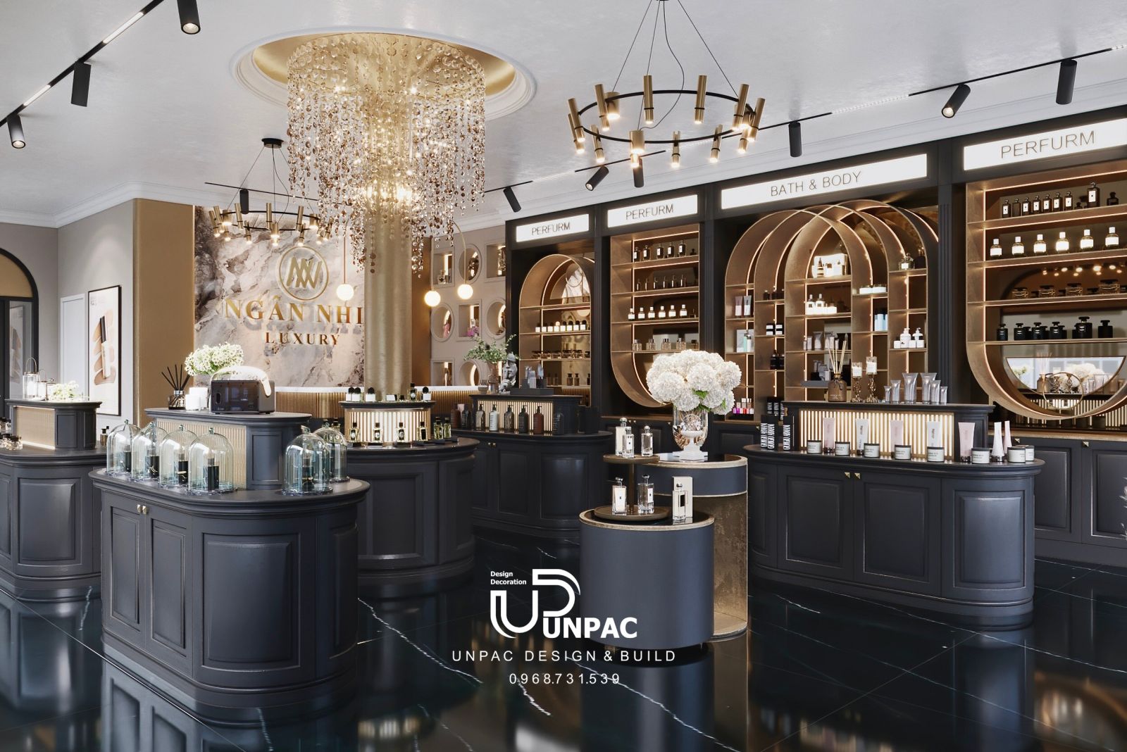 thi công nội thất showroom mỹ phẩm