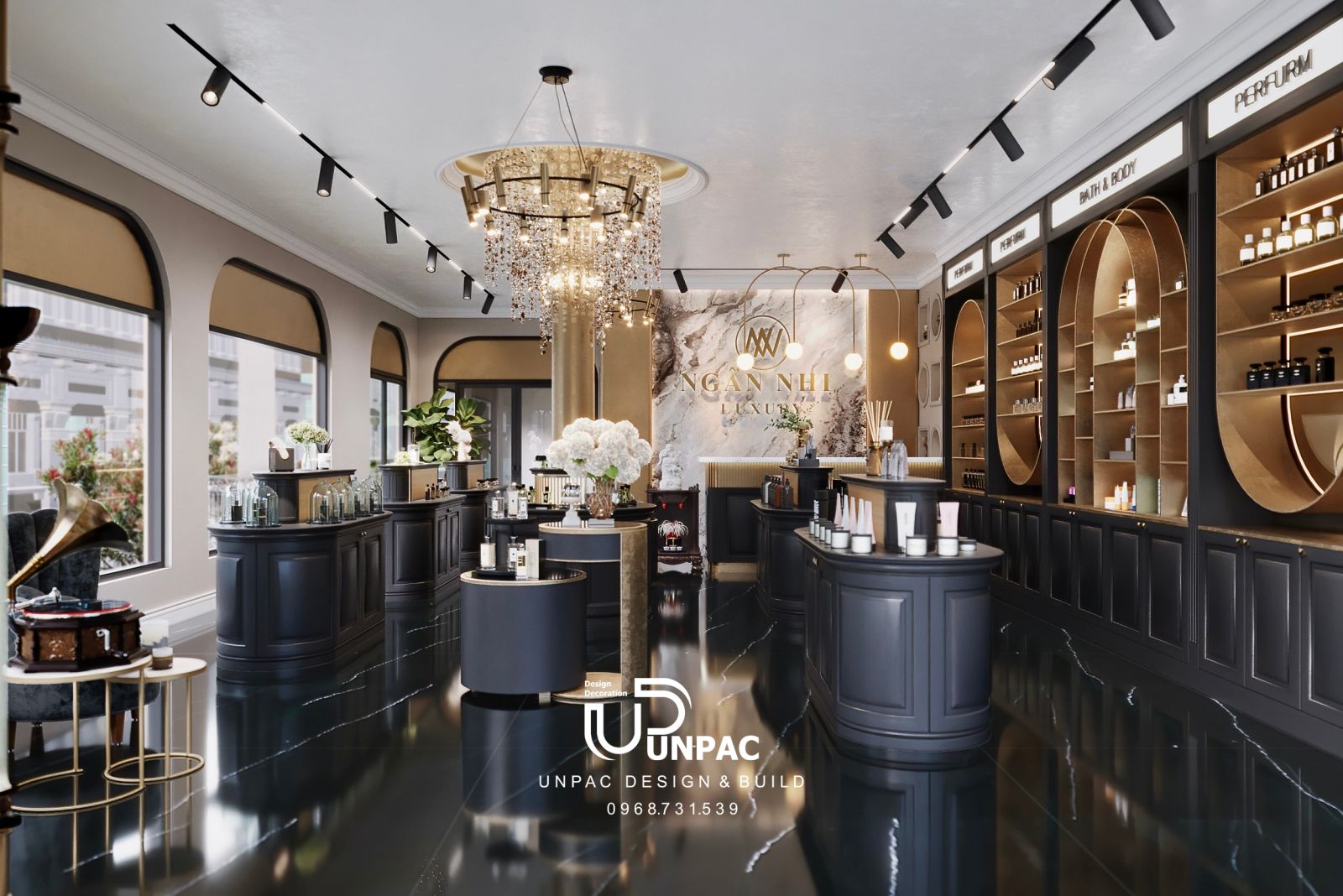 thi công nội thất showroom mỹ phẩm